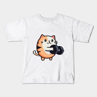 Funny Kitten with Dumbbells  for Purr-fect Workouts Kids T-Shirt